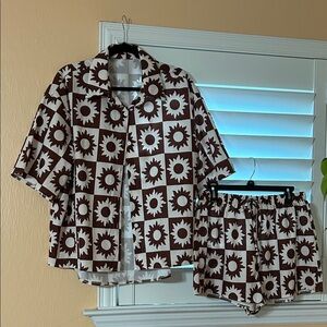 Brown and White Cabana Set